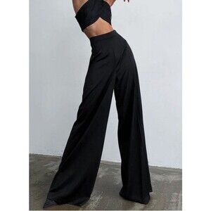 Commense Pants Sz XS Black Satin Pleated Wide Leg Office Siren Night Out Sexy